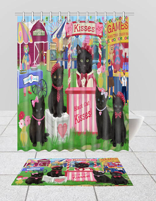 Carnival Kissing Booth Black Cats Bath Mat and Shower Curtain Combo