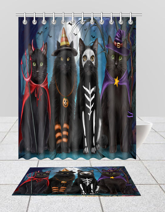 Halloween Trick or Teat Black Cats  Bath Mat and Shower Curtain Combo