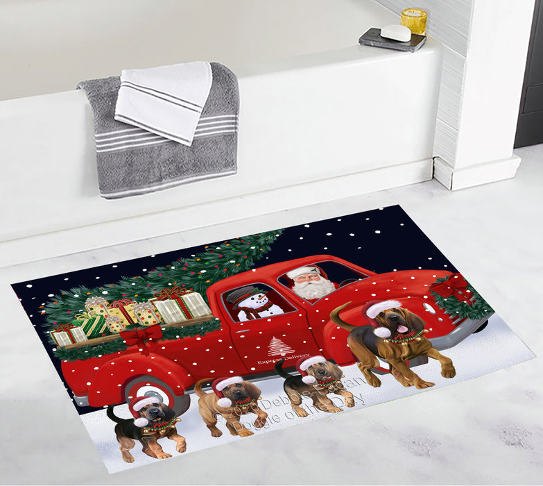 Christmas Express Delivery Red Truck Running Bloodhound Dogs Bath Mat BRUG53443