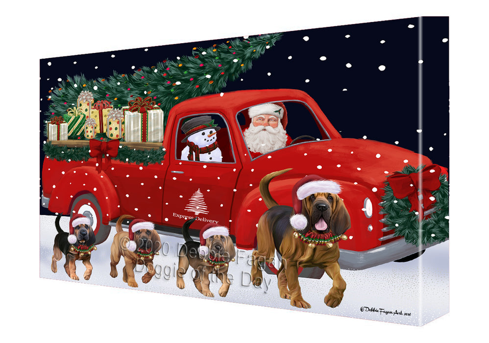 Christmas Express Delivery Red Truck Running Bloodhound Dogs Canvas Print Wall Art Décor CVS145898
