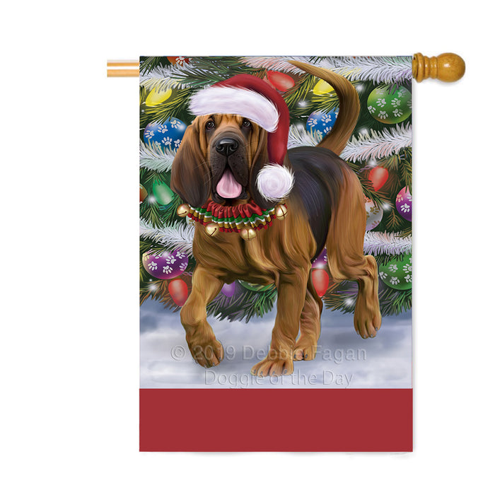 Personalized Trotting in the Snow Bloodhound Dog Custom House Flag FLG-DOTD-A60732