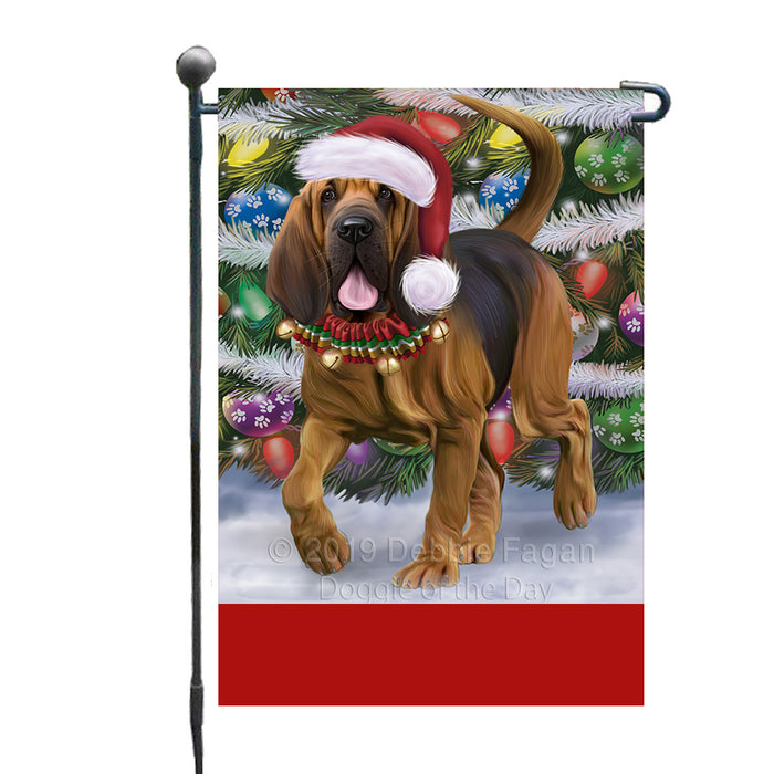 Personalized Trotting in the Snow Bloodhound Dog Custom Garden Flags GFLG-DOTD-A60676