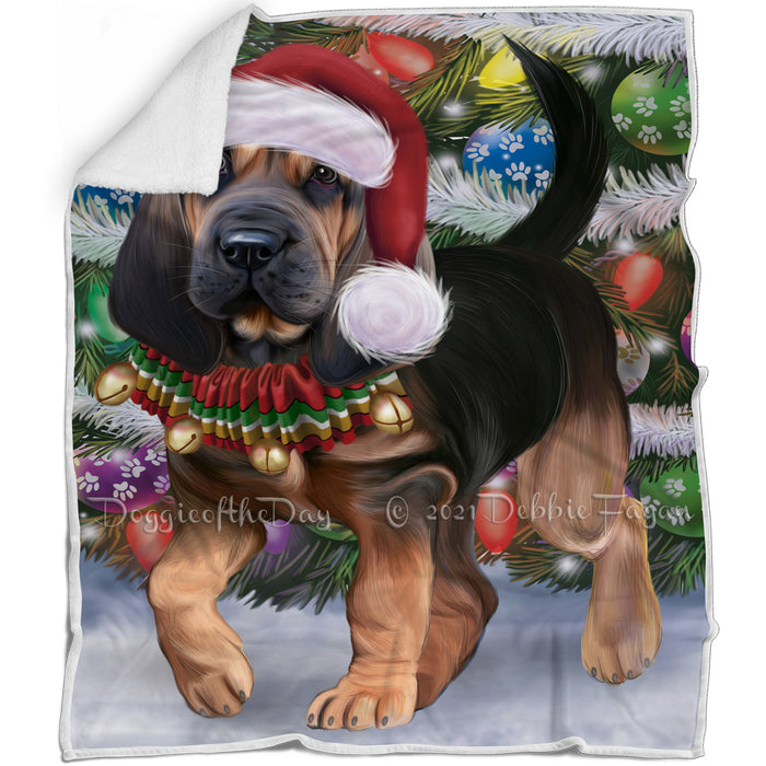 Trotting in the Snow Bloodhound Dog Blanket BLNKT142757