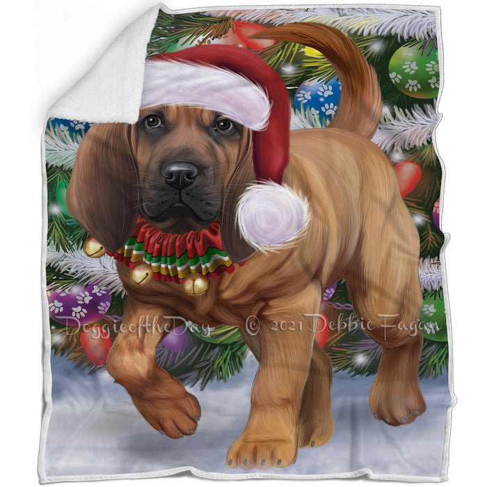 Trotting in the Snow Bloodhound Dog Blanket BLNKT142758