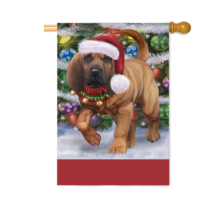 Personalized Trotting in the Snow Bloodhound Dog Custom House Flag FLG-DOTD-A60733