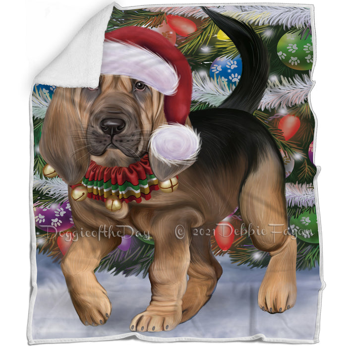 Trotting in the Snow Bloodhound Dog Blanket BLNKT142759