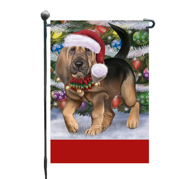 Personalized Trotting in the Snow Bloodhound Dog Custom Garden Flags GFLG-DOTD-A60678