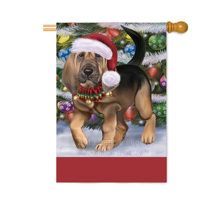 Personalized Trotting in the Snow Bloodhound Dog Custom House Flag FLG-DOTD-A60734