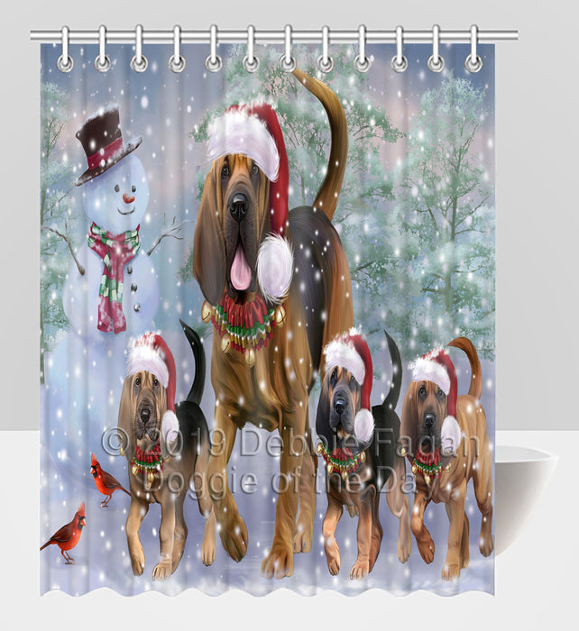 Christmas Running Fammily Bloodhound Dogs Shower Curtain