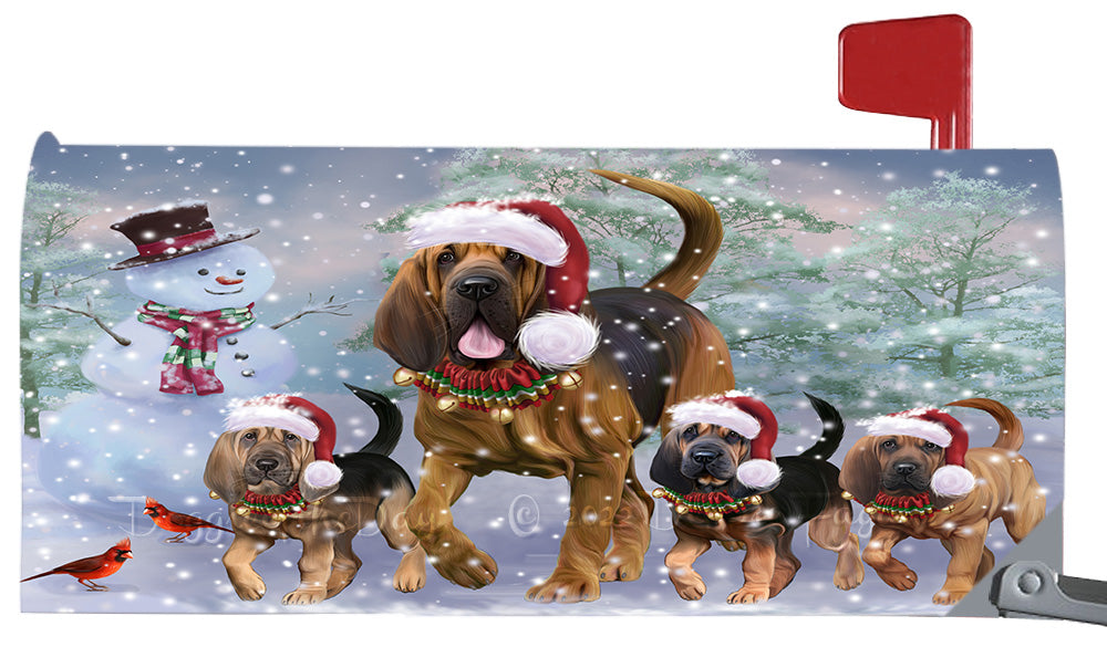 Christmas Running Family Bloodhound Dogs Magnetic Mailbox Cover Both Sides Pet Theme Printed Decorative Letter Box Wrap Case Postbox Thick Magnetic Vinyl Material