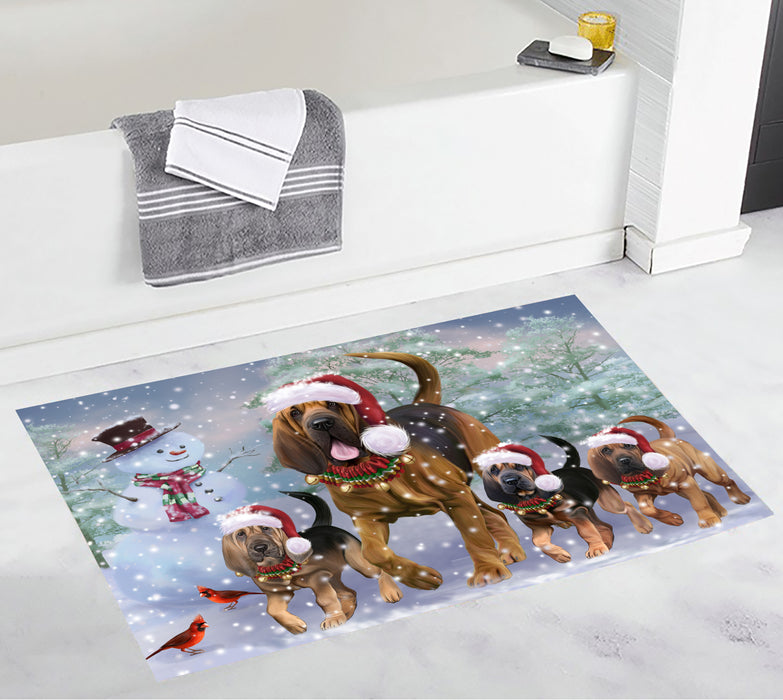 Christmas Running Fammily Bloodhound Dogs Bath Mat