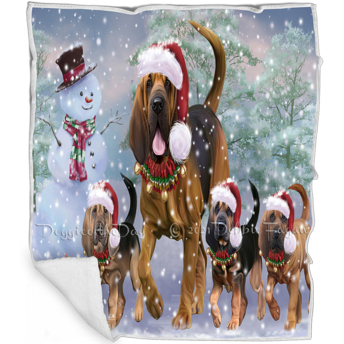 Christmas Running Family Bloodhound Dogs Blanket BLNKT134427