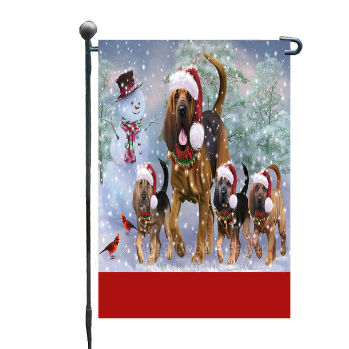Personalized Christmas Running Family Bloodhound Dogs Custom Garden Flags GFLG-DOTD-A60319