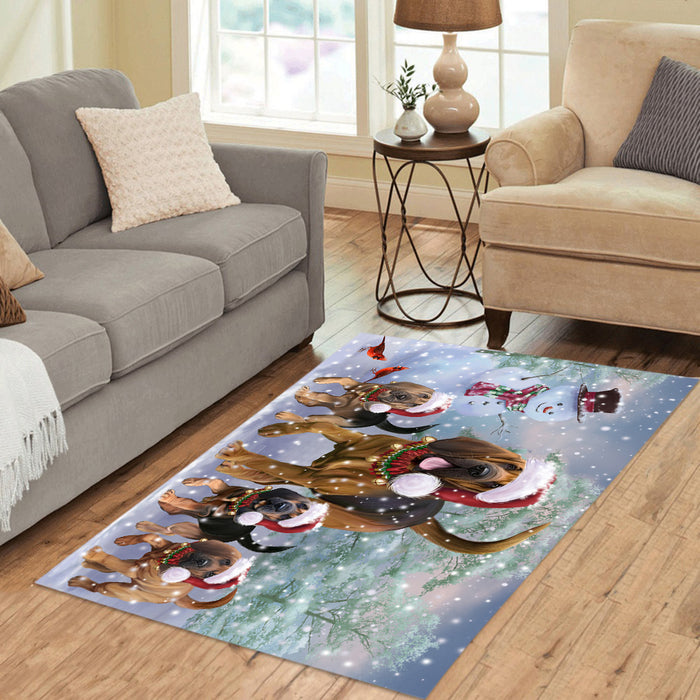 Christmas Running Fammily Bloodhound Dogs Area Rug
