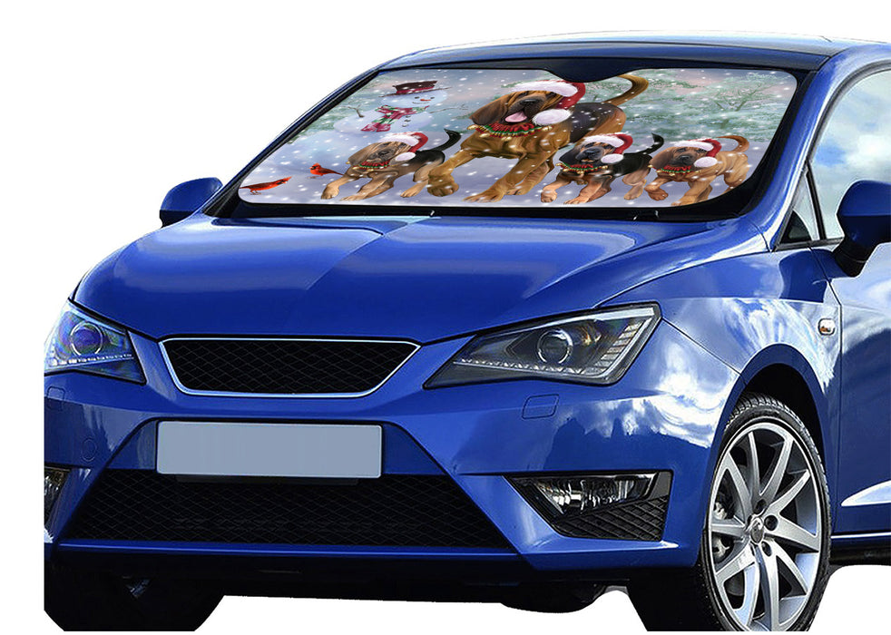 Christmas Running Family Bloodhound Dogs Car Sun Shade