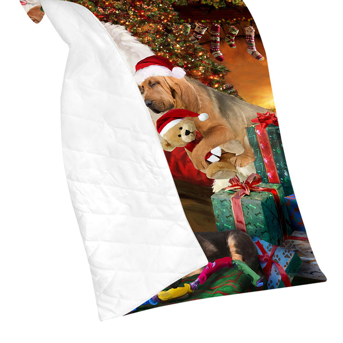 Santa Sleeping with Bloodhound Dogs Quilt