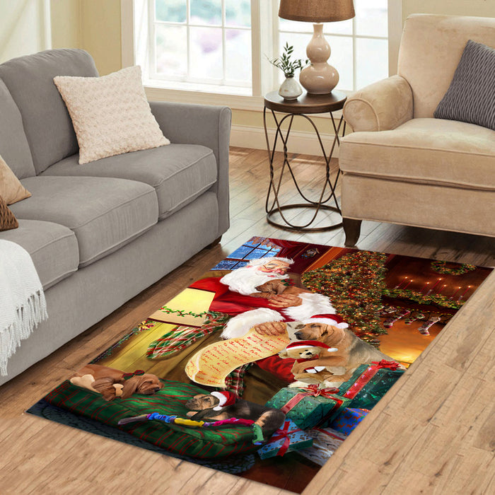 Santa Sleeping with Bloodhound Dogs Area Rug