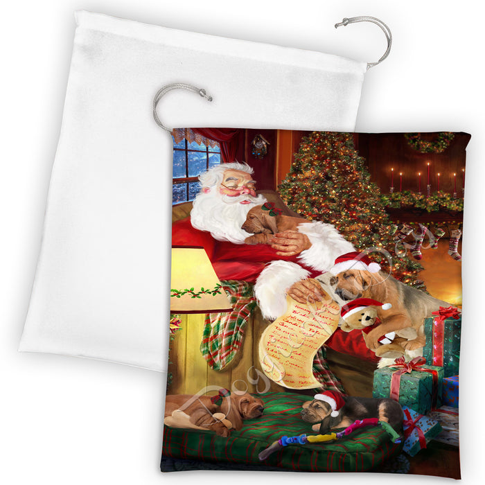Santa Sleeping with Bloodhound Dogs Drawstring Laundry or Gift Bag LGB48782