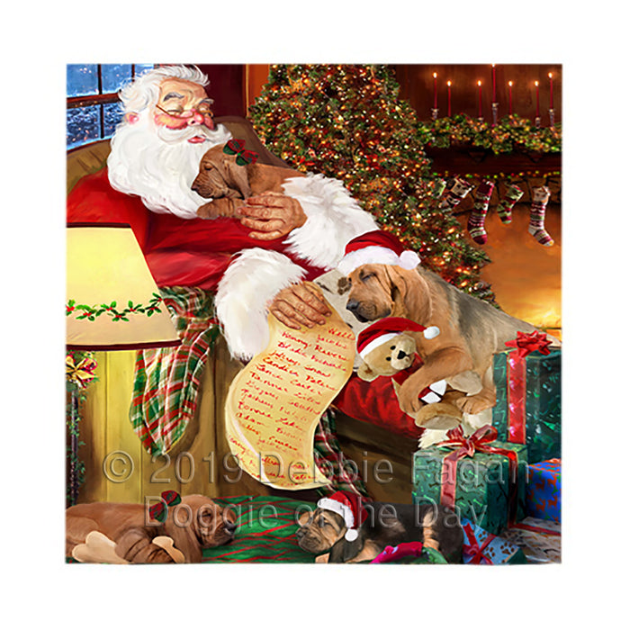 Santa Sleeping with Bloodhound Dogs Square Towel 