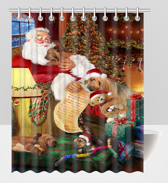 Santa Sleeping with Bloodhound Dogs Shower Curtain