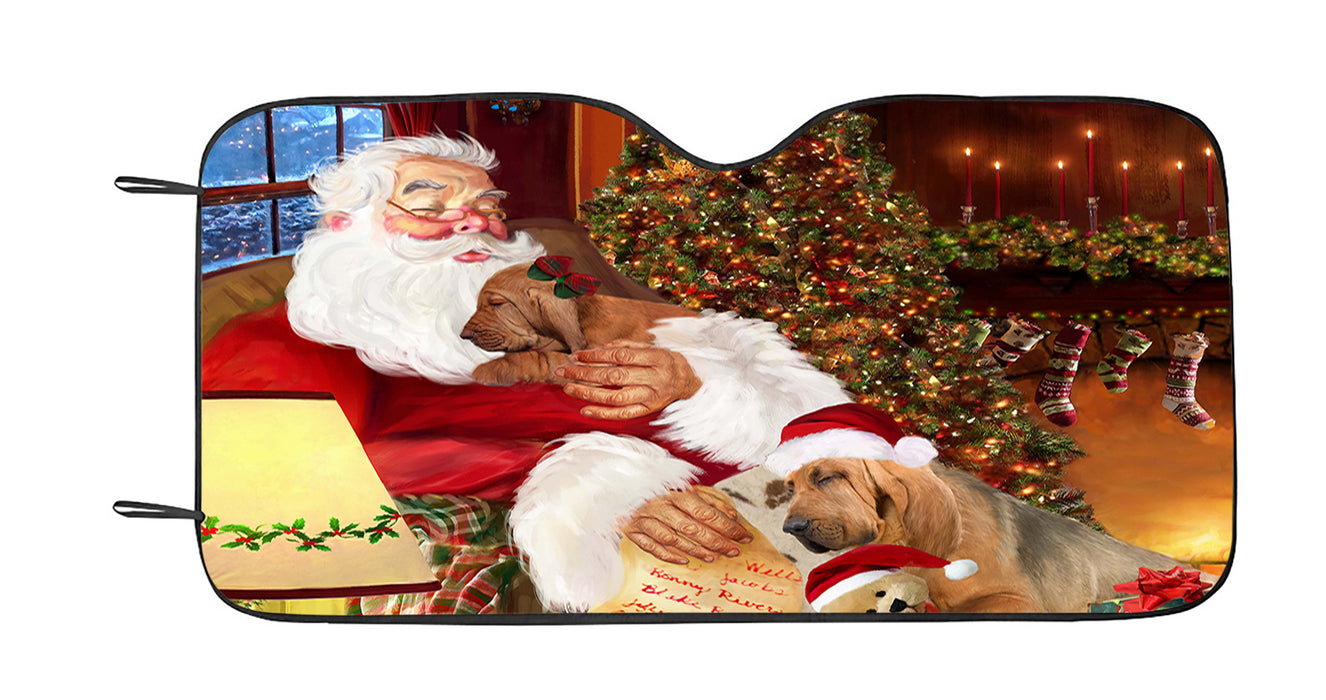 Santa Sleeping with Bloodhound Dogs Car Sun Shade
