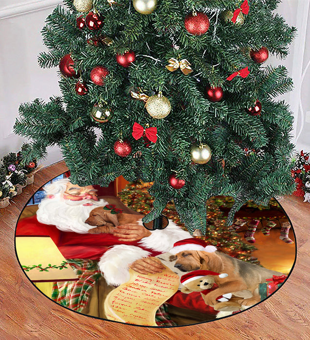Santa Sleeping with Bloodhound Dogs Christmas Tree Skirt