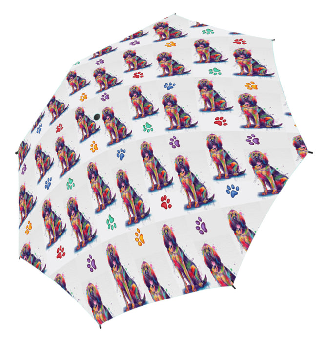 Watercolor Mini Bloodhound DogsSemi-Automatic Foldable Umbrella