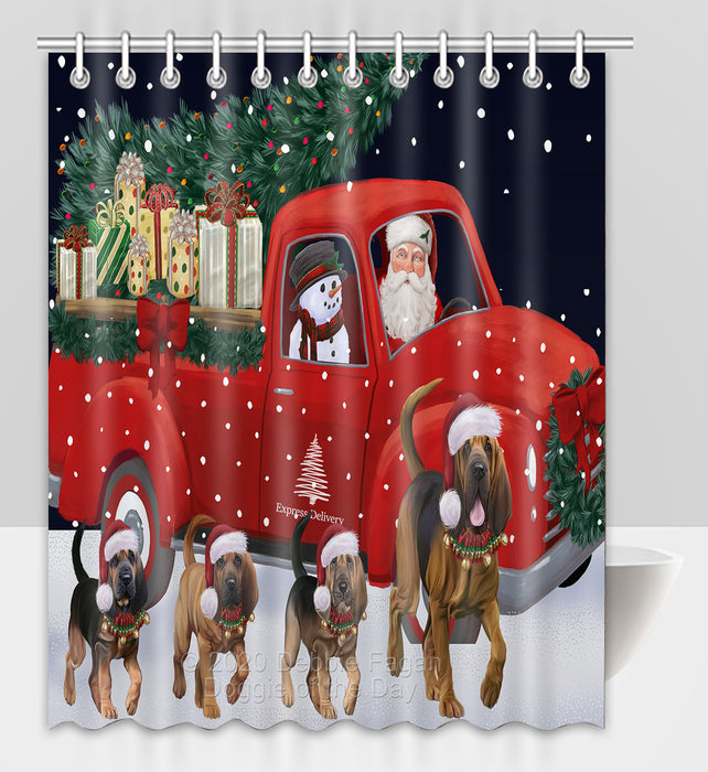 Christmas Express Delivery Red Truck Running Bloodhound Dogs Shower Curtain Bathroom Accessories Decor Bath Tub Screens