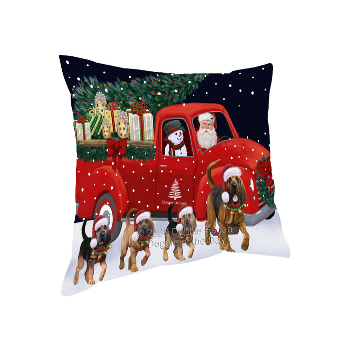 Christmas Express Delivery Red Truck Running Bloodhound Dogs Pillow PIL86000