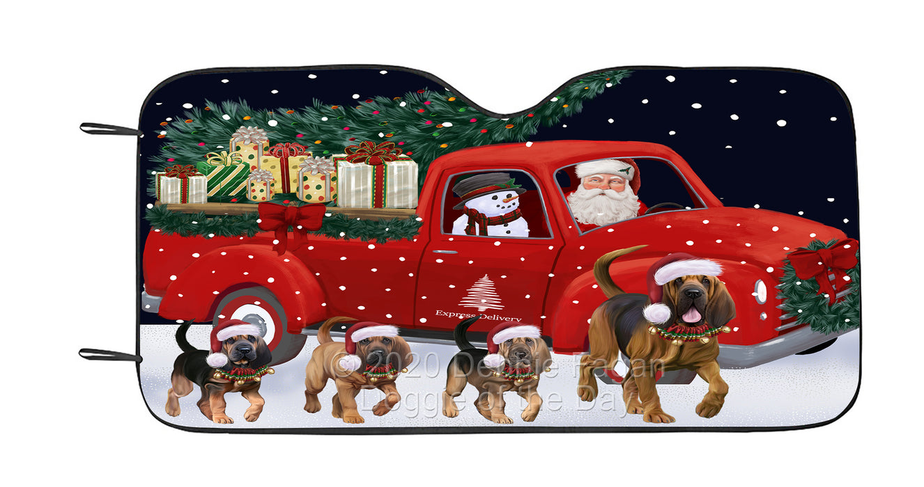 Christmas Express Delivery Red Truck Running Bloodhound Dog Car Sun Shade Cover Curtain