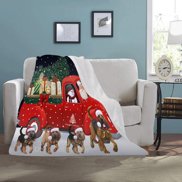 Christmas Express Delivery Red Truck Running Bloodhound Dogs Blanket BLNKT141713