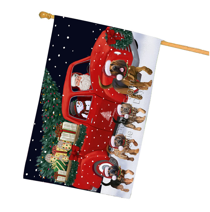 Christmas Express Delivery Red Truck Running Bloodhound Dogs House Flag FLG66500