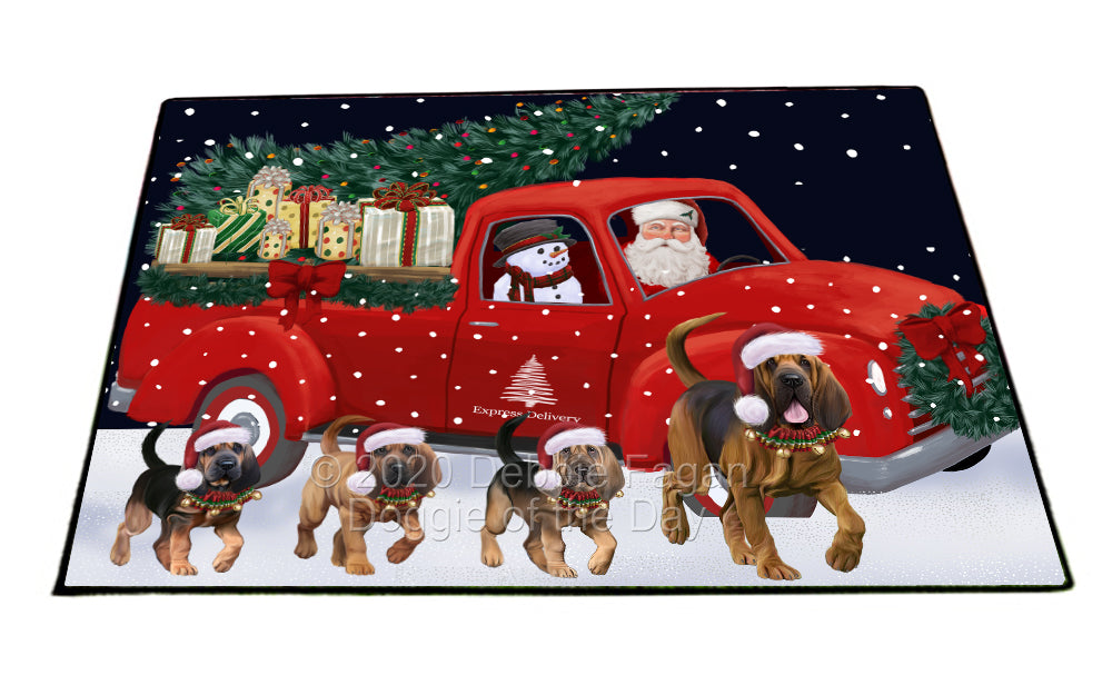 Christmas Express Delivery Red Truck Running Bloodhound Dogs Indoor/Outdoor Welcome Floormat - Premium Quality Washable Anti-Slip Doormat Rug FLMS56560