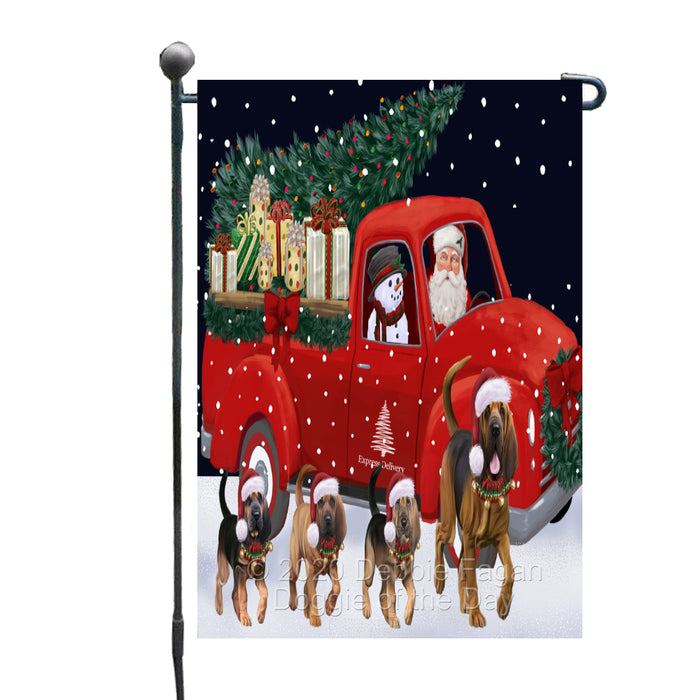Christmas Express Delivery Red Truck Running Bloodhound Dogs Garden Flag GFLG66444