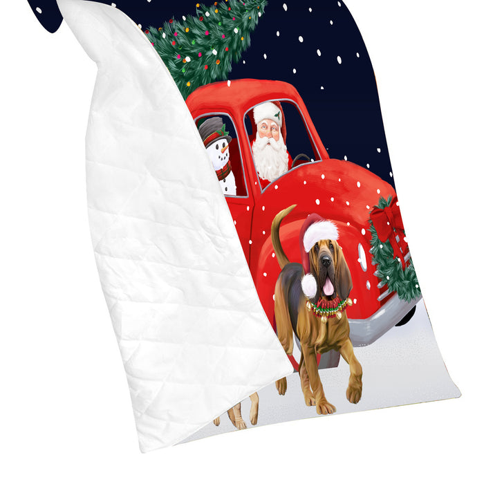 Christmas Express Delivery Red Truck Running Bloodhound Dogs Lightweight Soft Bedspread Coverlet Bedding Quilt QUILT59806