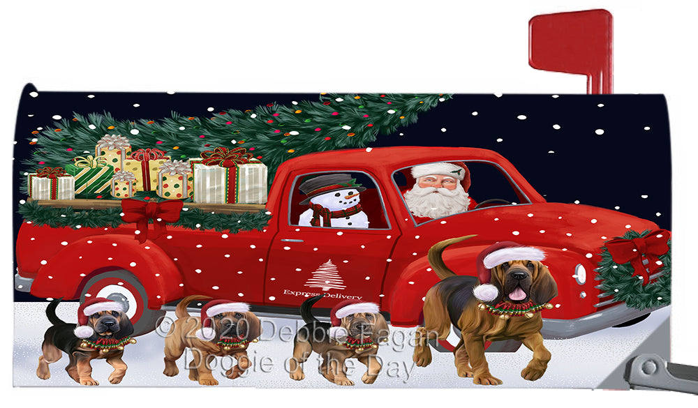 Christmas Express Delivery Red Truck Running Bloodhound Dog Magnetic Mailbox Cover Both Sides Pet Theme Printed Decorative Letter Box Wrap Case Postbox Thick Magnetic Vinyl Material