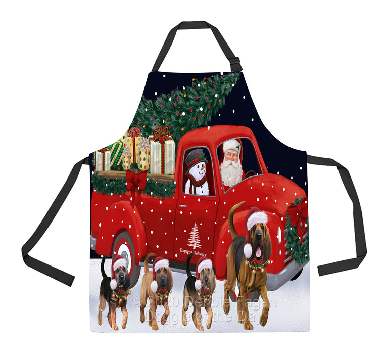 Christmas Express Delivery Red Truck Running Bloodhound Dogs Apron Apron-48105