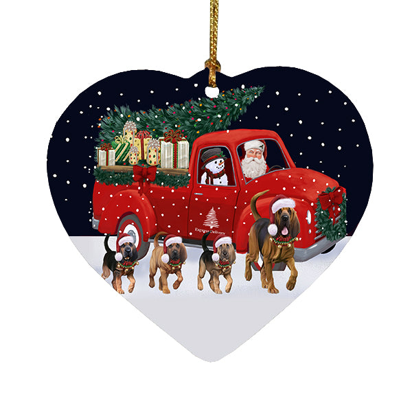 Christmas Express Delivery Red Truck Running Bloodhound Dogs Heart Christmas Ornament RFPOR58071