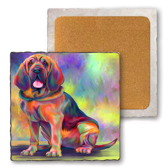 Paradise Wave Bloodhound Dog Set of 4 Natural Stone Marble Tile Coasters MCST52497