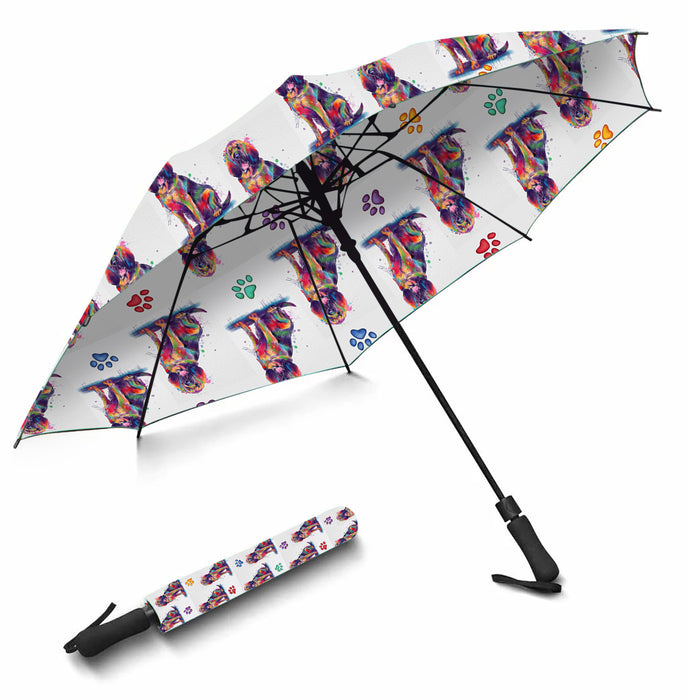 Watercolor Mini Bloodhound DogsSemi-Automatic Foldable Umbrella