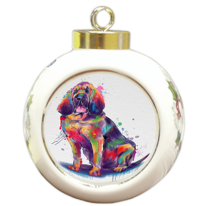 Watercolor Bloodhound Dog Round Ball Christmas Ornament RBPOR58757