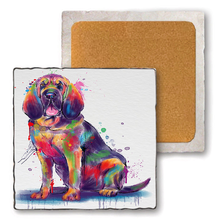 Watercolor Bloodhound Dog Set of 4 Natural Stone Marble Tile Coasters MCST52539