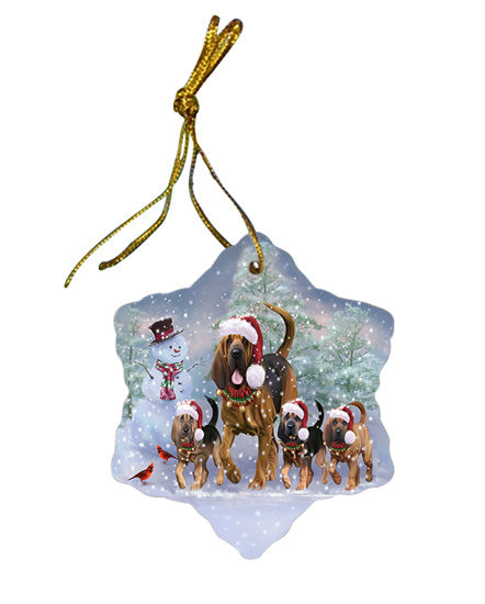 Christmas Running Family Bloodhound Dogs Star Porcelain Ornament SPOR57412