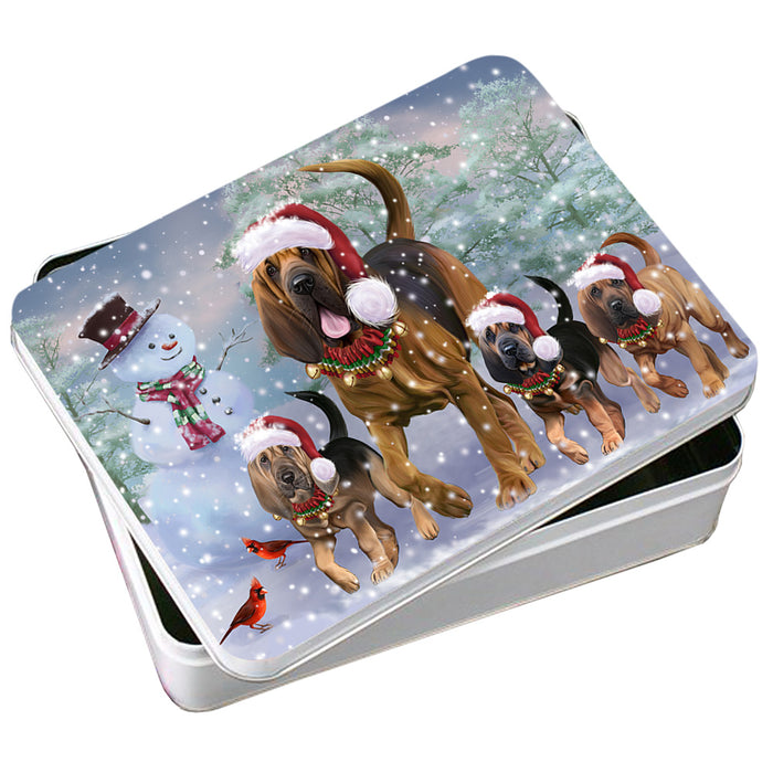 Christmas Running Family Bloodhound Dogs Photo Storage Tin PITN57069