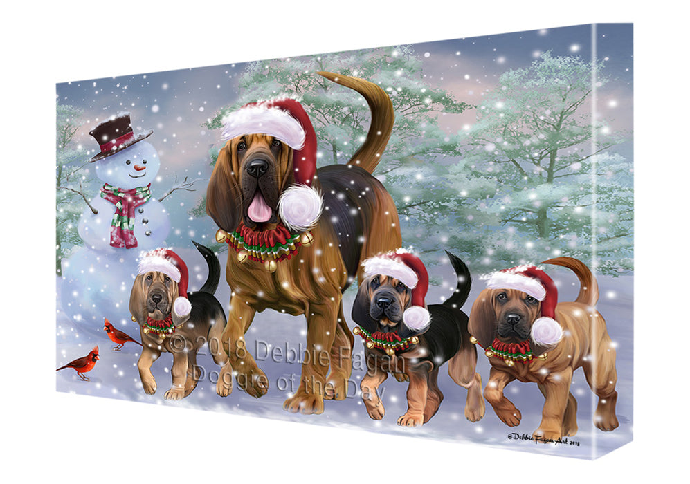 Christmas Running Family Bloodhound Dogs Canvas Print Wall Art Décor CVS136574