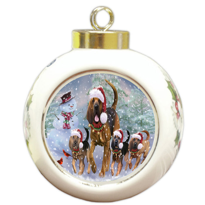 Christmas Running Family Bloodhound Dogs Round Ball Christmas Ornament RBPOR58253