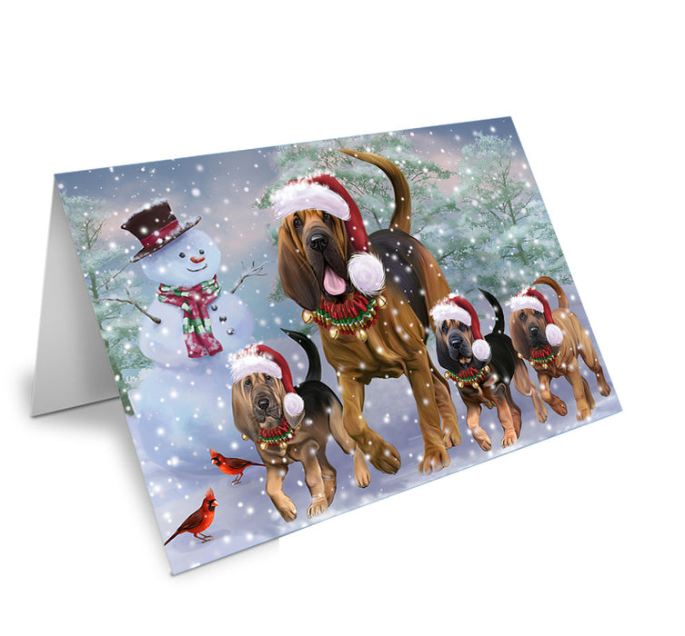 Christmas Running Family Bloodhound Dogs Handmade Artwork Assorted Pets Greeting Cards and Note Cards with Envelopes for All Occasions and Holiday Seasons GCD75272