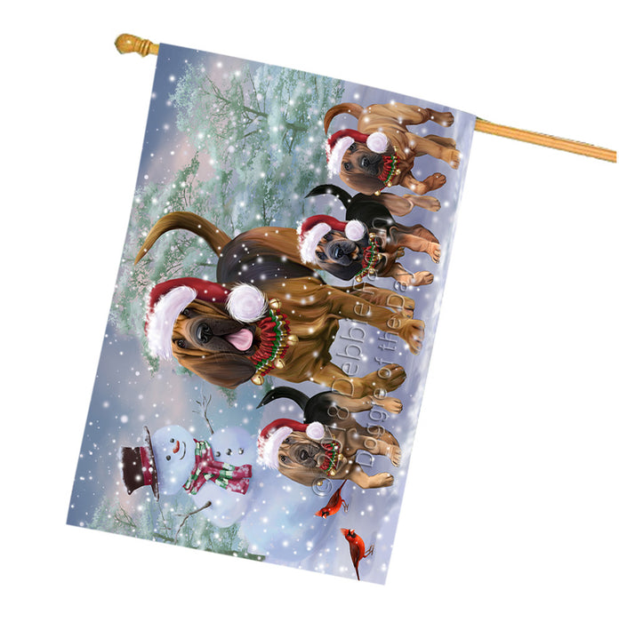 Christmas Running Family Bloodhound Dogs House Flag FLG65150