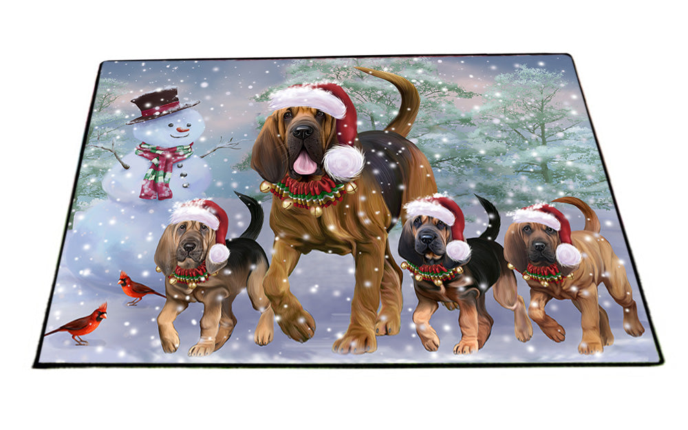 Christmas Running Family Bloodhound Dogs Floormat FLMS54290
