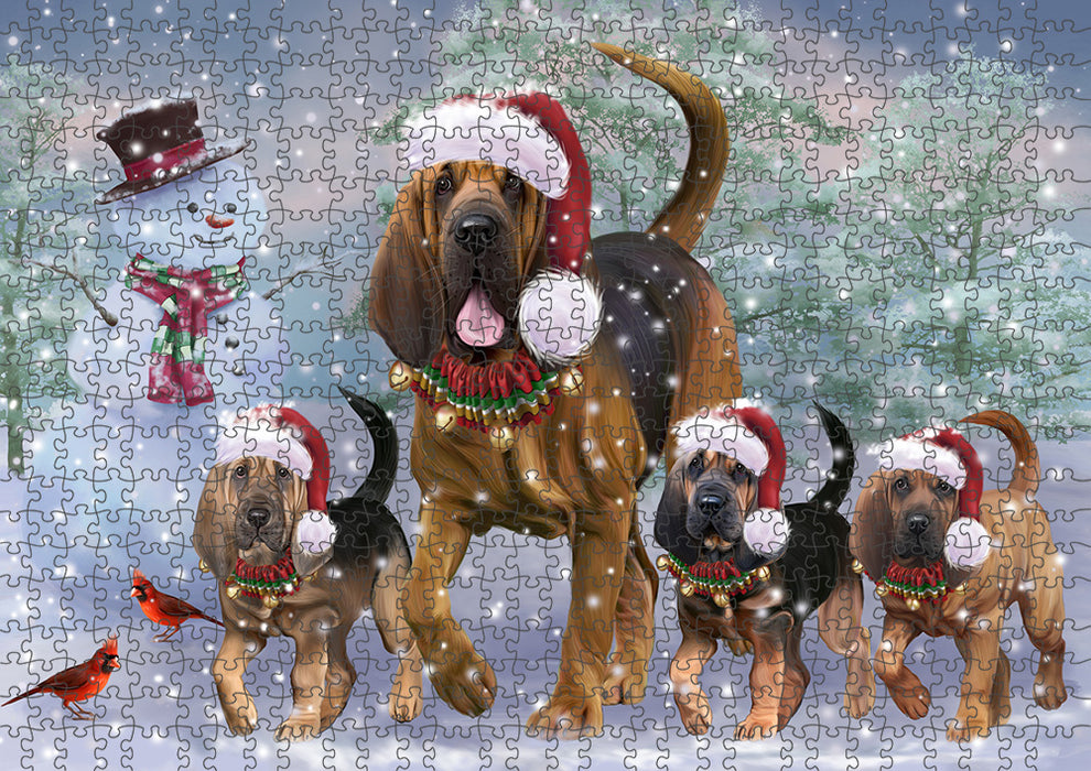Christmas Running Family Bloodhound Dogs Puzzle with Photo Tin PUZ97276